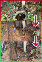 漏水箇所を発見し、掘削作業後、水道管を配管して水漏れ修理が完了した様子