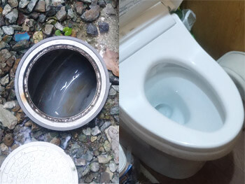 岩出市のトイレの排水管を洗浄して詰まりが解消した様子