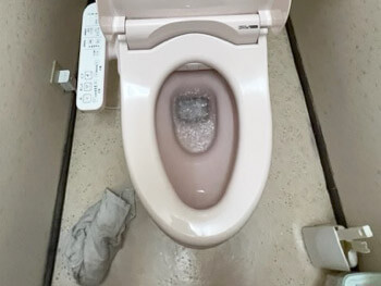 磯城郡田原本町のトイレが勢いよく流れ修理が完了した様子