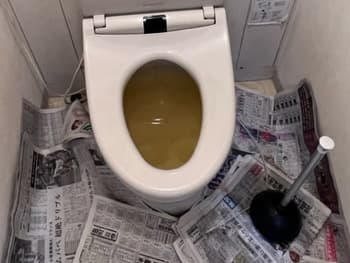 伊丹市のトイレがつまり汚水が溢れた様子